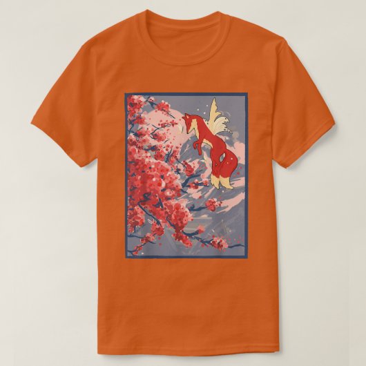 キツネ日本のさくらんぼ桜フラワーヴィンテージ Tシャツ (デザイン正面)