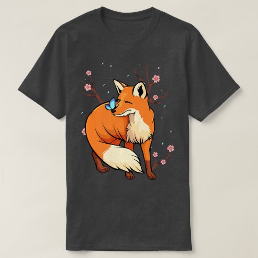 キツネ日本のさくらんぼ花ヴィンテージ桜 Tシャツ (デザイン正面)