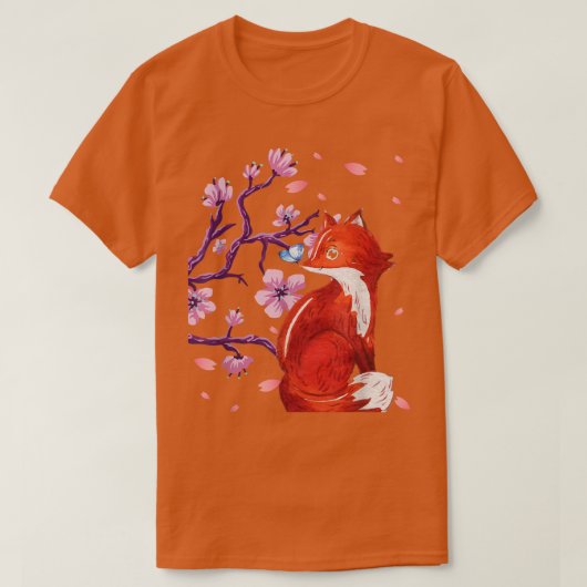 キツネ日本のさくらんぼ花ヴィンテージ桜 Tシャツ (デザイン正面)