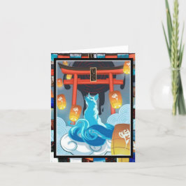 キツネ日本のとパゴダサンキューカード サンキューカード