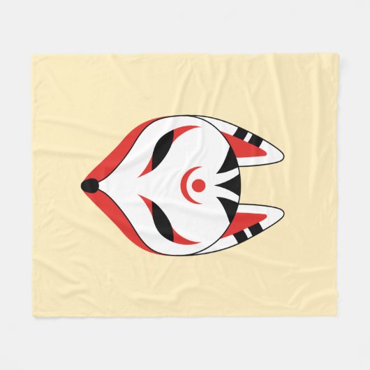 キツネ日本のキツネマスクオンイエロー フリースブランケット (正面(横))