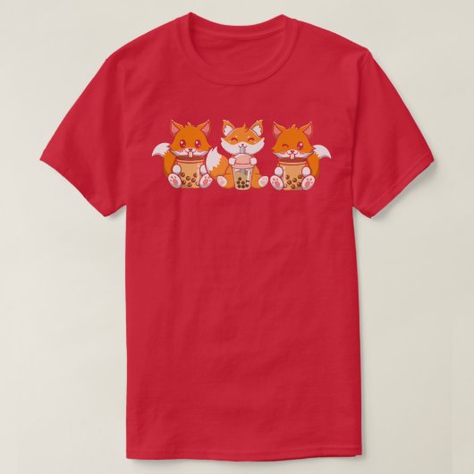 キツネ日本の3種類かわいいアニマルバブルガム茶 Tシャツ (デザイン正面)