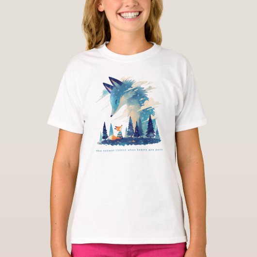 キツネ星空のアートで宇宙狐の精神に出会う Tシャツ (正面)