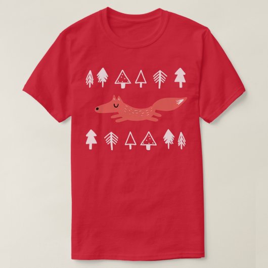 キツネ森林動物の木の松のパターンDoodle北欧 Tシャツ (デザイン正面)