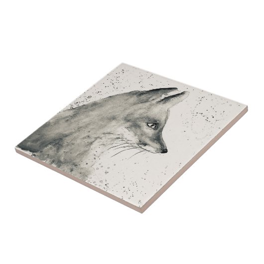 キツネ森林動物ヴィンテージ白黒タイル タイル (側面)