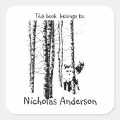 キツネ樺の木ツリーフォレストアニマルシルエット自然アート スクエアシール (正面)