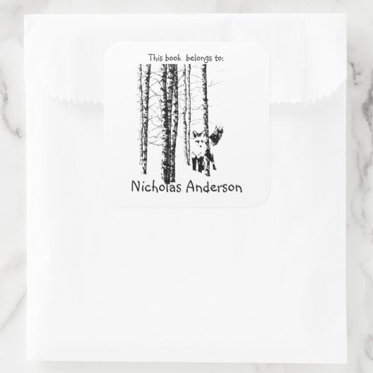 キツネ樺の木ツリーフォレストアニマルシルエット自然アート スクエアシール (バッグ)