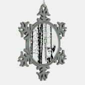 キツネ樺の木ツリーフォレストアニマルシルエット自然アート スノーフレークピューターオーナメント (左)