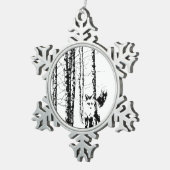 キツネ樺の木ツリーフォレストアニマルシルエット自然アート スノーフレークピューターオーナメント (右)