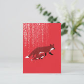 キツネ母及び雪下ベビー歩く ポストカード (スタンド正面)