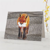 キツネ水彩新聞美術誕生日カード カード (黄色い花)