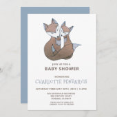 キツネ水彩男の赤ちゃんブルーベビーシャワー 招待状 (正面/裏面)