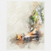 キツネ水彩 フリースブランケット (正面)