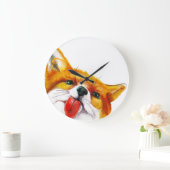 キツネ水彩 ラージ壁時計 (ホーム)