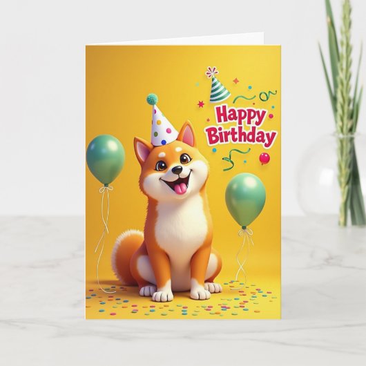 キツネ犬パーティー 誕生日カード カード (正面)
