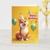 キツネ犬パーティー 誕生日カード カード (黄色い花)
