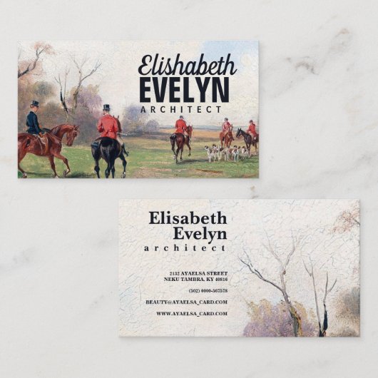 キツネ狩り絵画ヴィンテージ 名刺 (正面/裏面)