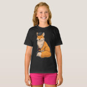 キツネ画家ペイントブラシ絵画 Tシャツ (正面フル)