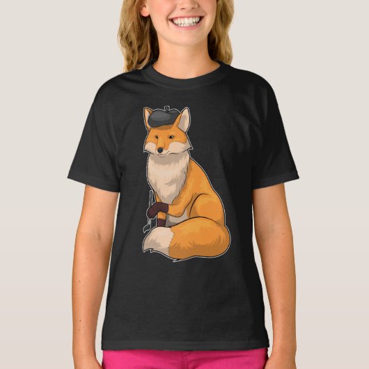 キツネ画家ペイントブラシ絵画 Tシャツ (正面)