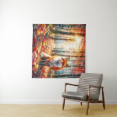 キツネ秋の森の水彩 タペストリー (インサイチュ(横))