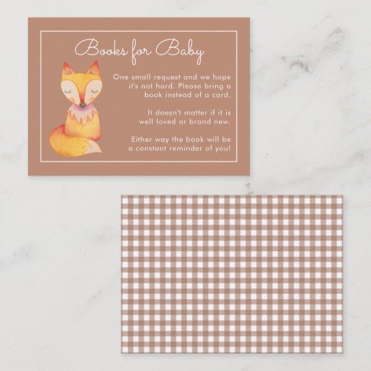 キツネ素朴赤ちゃんシャワーブックリクエスト挿入カード エンクロージャーカード (正面/裏面)