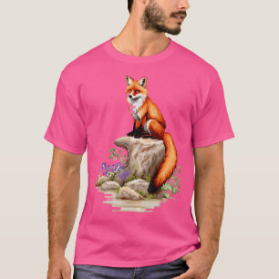 キツネ自然ピクセル動物の花アートキツネ Tシャツ