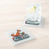 キツネ自転車 ガラスコースター (アングル)