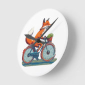 キツネ自転車 ラウンド壁時計 (傾斜)