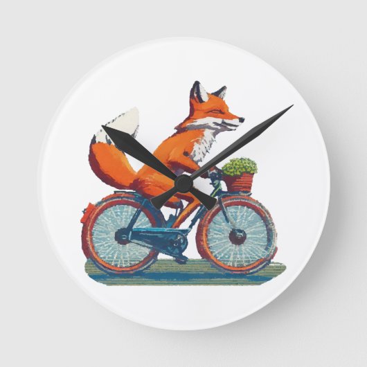キツネ自転車 ラウンド壁時計 (正面)