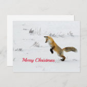 キツネ舞う雪の写真クリスマス ポストカード (正面/裏面)