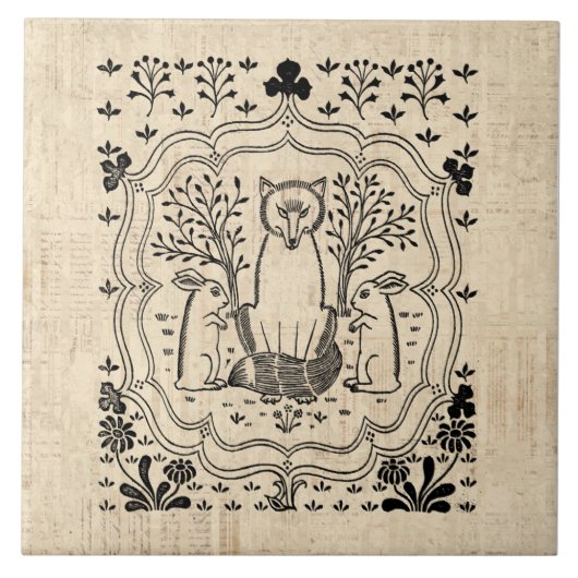 キツネ華美とバニーうさぎがかわいい動物アート タイル (正面)