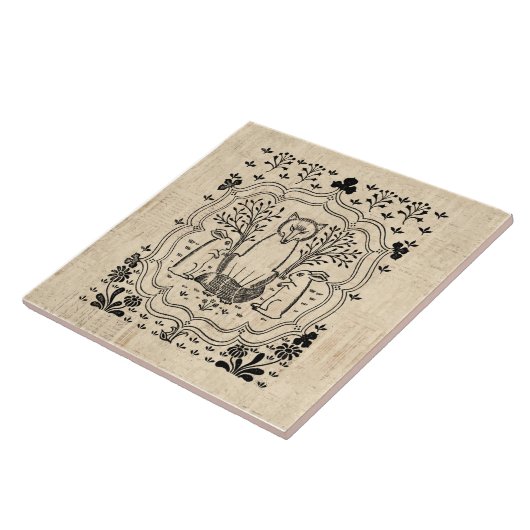 キツネ華美とバニーうさぎがかわいい動物アート タイル (側面)