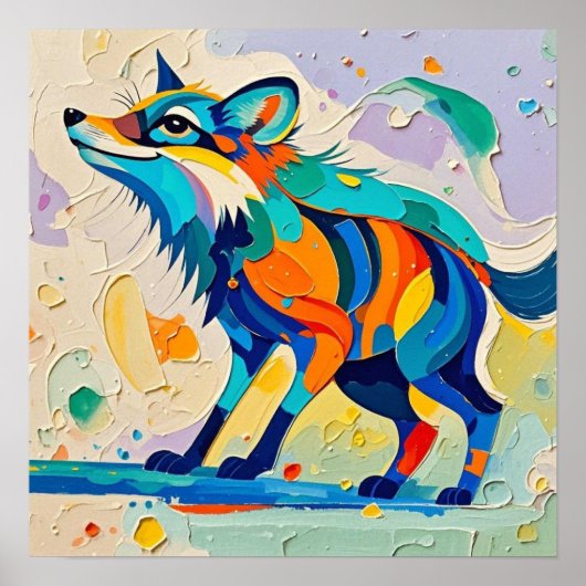 キツネ表現型抽象芸術動物アートデザイン ポスター (正面)