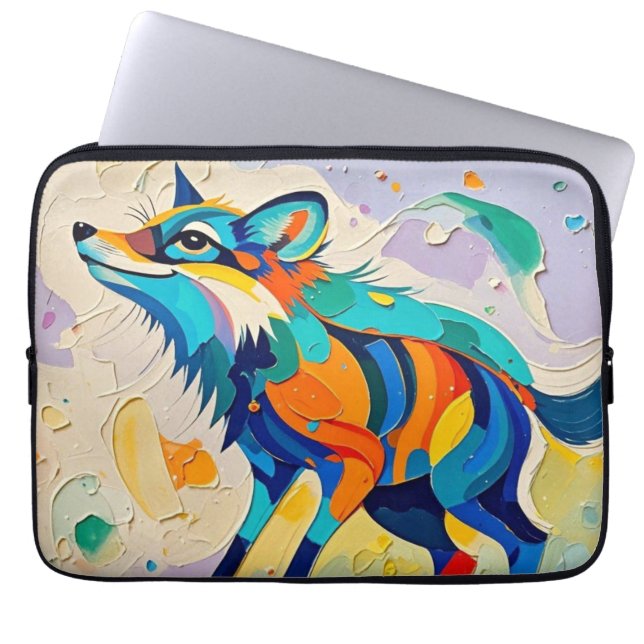 キツネ表現型抽象芸術動物アートデザイン ラップトップスリーブ (正面)