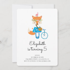 キツネ誕生日パーティーの招待。女の子ベビー。動物 招待状