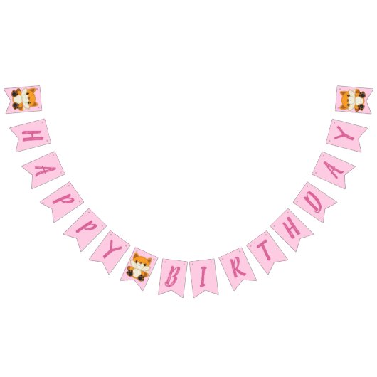 キツネ誕生日パーティーピンク バンティングフラッグ (全)