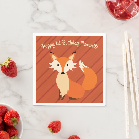 キツネ誕生日パーティー スタンダードカクテルナプキン (インサイチュ)