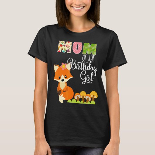 キツネ誕生日マムオブザ誕生日ガールアニマルデイ Tシャツ (正面)
