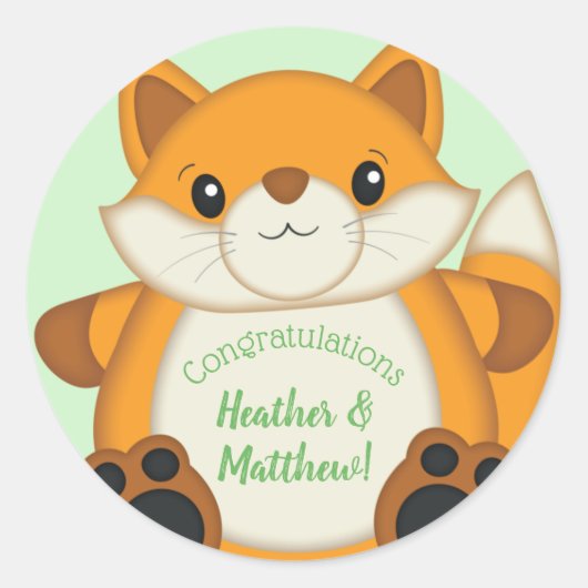 キツネ赤ちゃんシャワーウッドランド動物 ラウンドシール (正面)