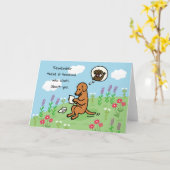 キツネ赤ラブラドールと手紙気に人 カード (黄色い花)