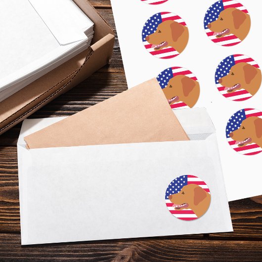 キツネ赤ラブラドールプロファイル米国国旗 ラウンドシール