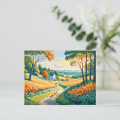 キツネ走の秋の農地でのフィールドパス ポストカード (スタンド正面)