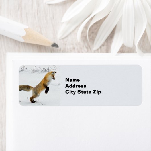 キツネ跳躍雪写真 ラベル (インサイチュ)