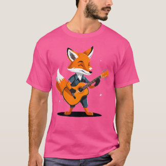 キツネ遊のアコースティックギターキツネギタリスト Tシャツ