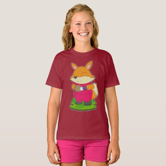 キツネ野球用手袋 Tシャツ (正面フル)