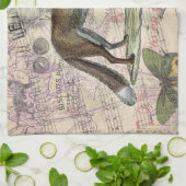 キツネ野生生物ヴィンテージ動物イラストレーション キッチンタオル (折り畳み)