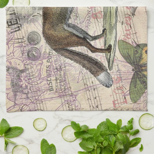 キツネ野生生物ヴィンテージ動物イラストレーション キッチンタオル (折り畳み)