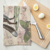 キツネ野生生物ヴィンテージ動物イラストレーション キッチンタオル (四つ折り)