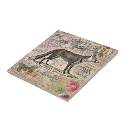 キツネ野生生物ヴィンテージ動物イラストレーション タイル (側面)