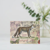 キツネ野生生物ヴィンテージ動物イラストレーション ポストカード (スタンド正面)
